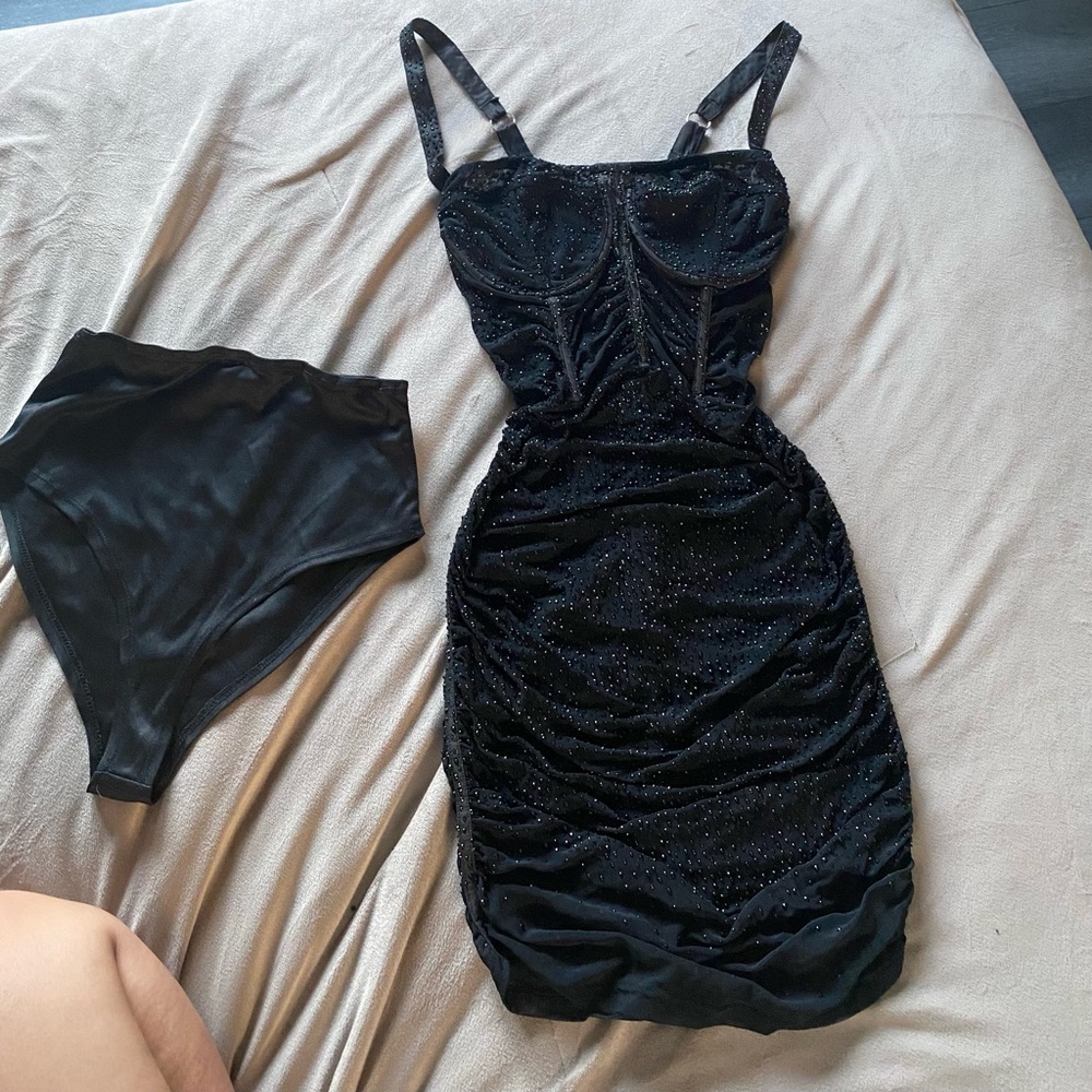 Black mesh mini dress